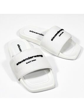 Alexander Wang Logo Pool Slides Sandals White 39 EU 9 US NEW 30221S059